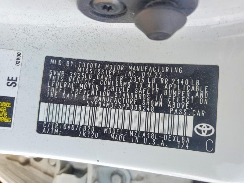 2023 TOYOTA COROLLA LE 12