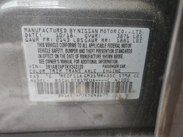 2019 NISSAN SENTRA S 12