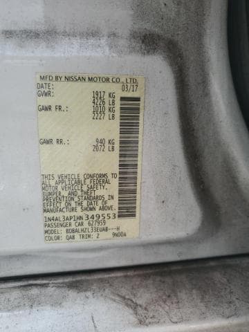 2017 NISSAN ALTIMA 2.5 2.5 12
