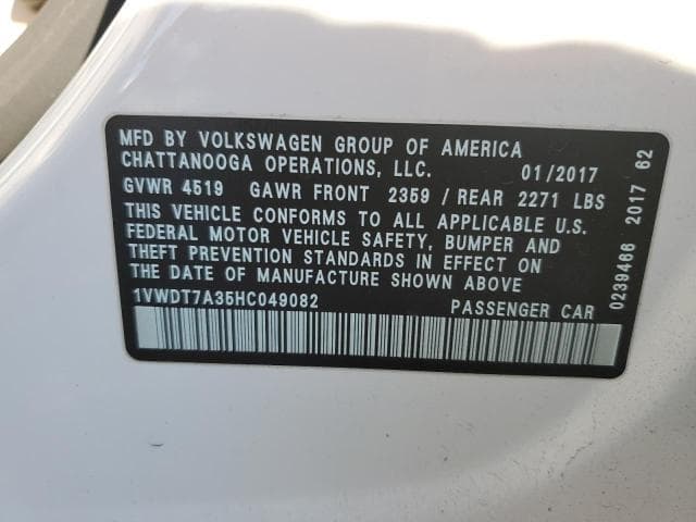 2017 VOLKSWAGEN PASSAT R-LINE R-LINE 12