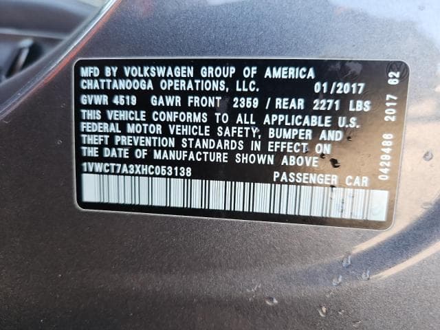 2017 VOLKSWAGEN PASSAT SEL PREMIUM 12