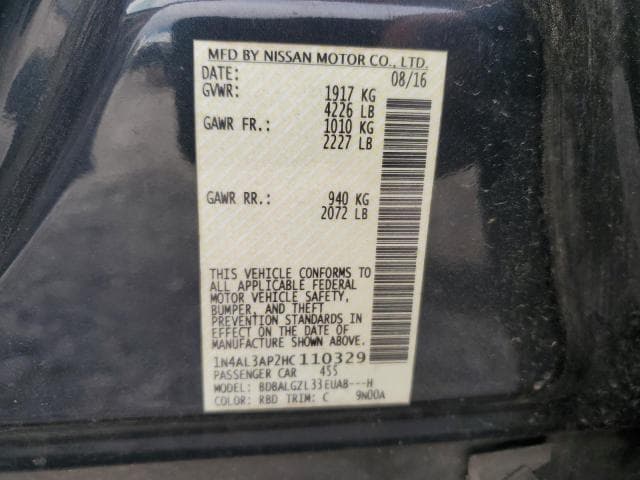 2017 NISSAN ALTIMA 2.5 2.5 12