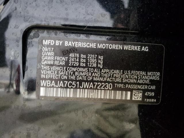 2018 BMW 530 XI XI 12