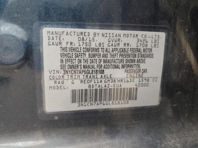 2016 NISSAN VERSA S 13
