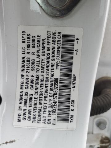 2019 HONDA INSIGHT EX 12