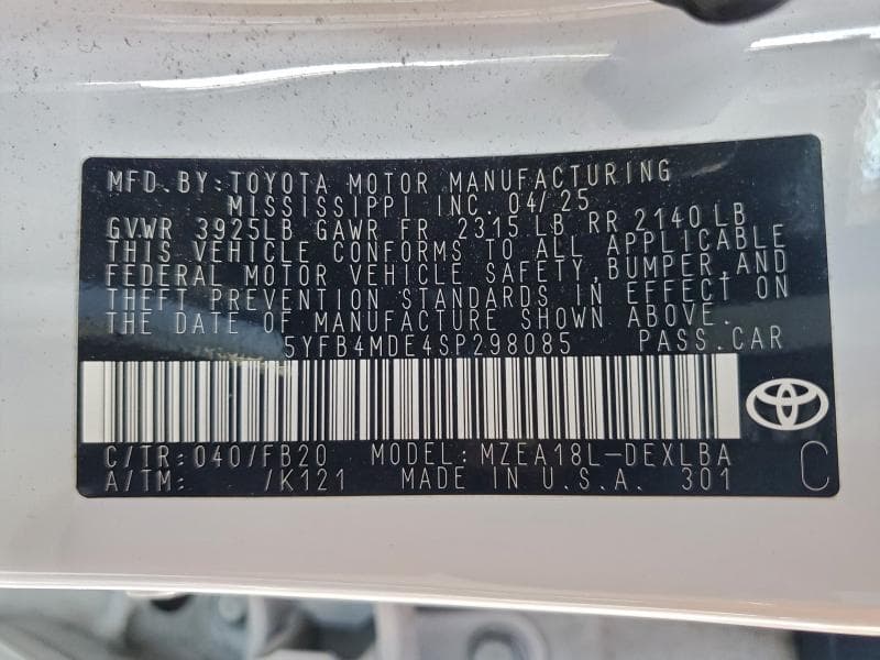 2025 TOYOTA COROLLA LE LE 12