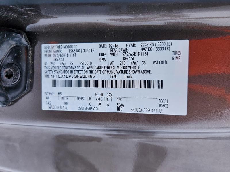 2016 FORD F150 SUPER CAB SUPER CAB 12