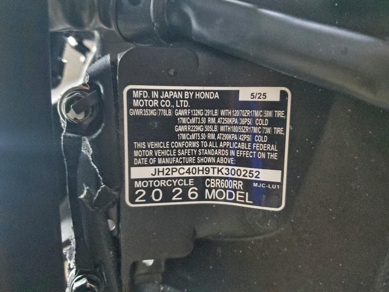 2026 HONDA CBR600 RR 9