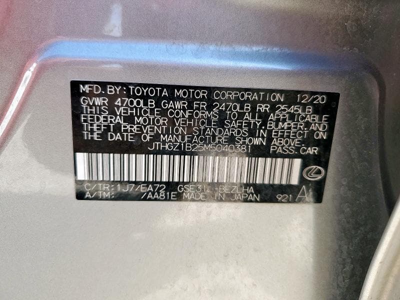 2021 LEXUS IS 350 F SPORT 350 F SPORT 12