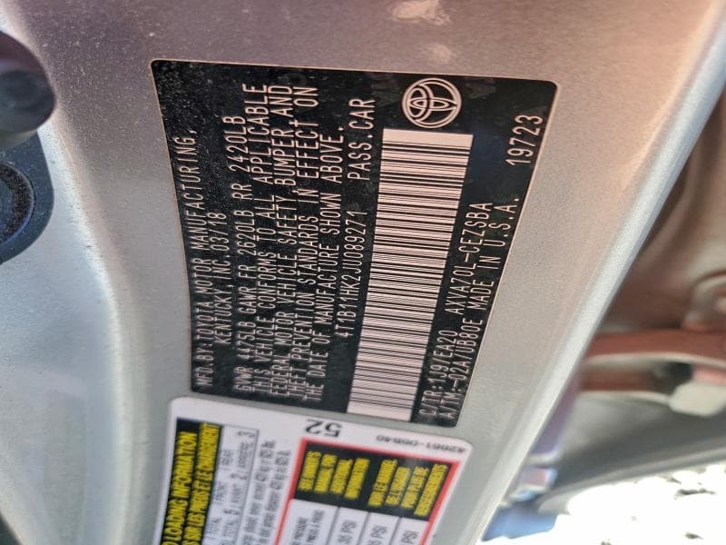 2018 TOYOTA CAMRY L 12