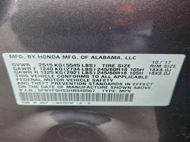 2017 HONDA PILOT EXL 13