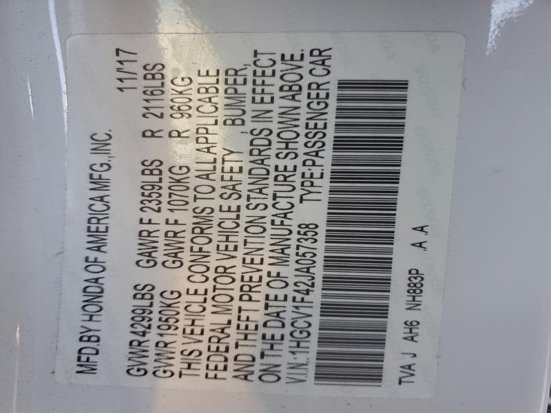 2018 HONDA ACCORD EX EX 12