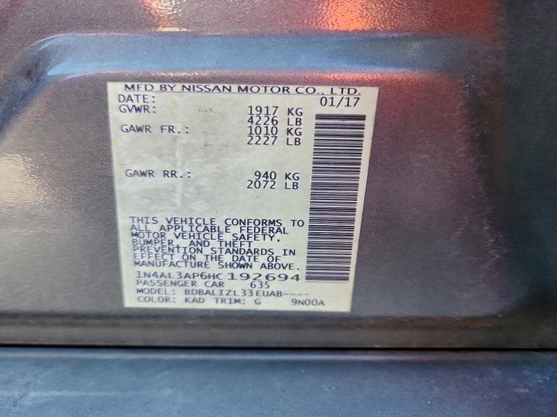 2017 NISSAN ALTIMA 2.5 2.5 12