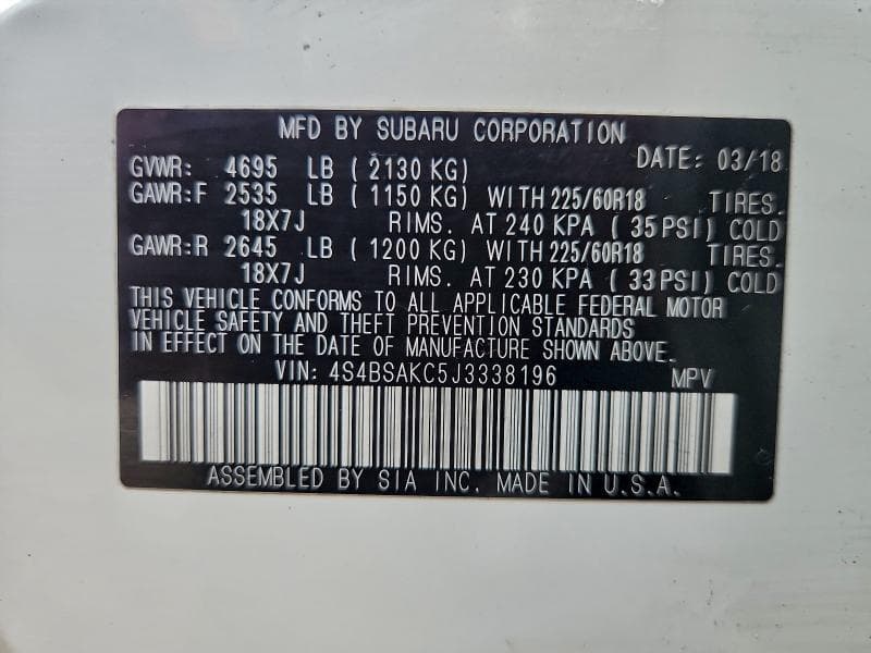 2018 SUBARU OUTBACK 2.5I LIMITED 13