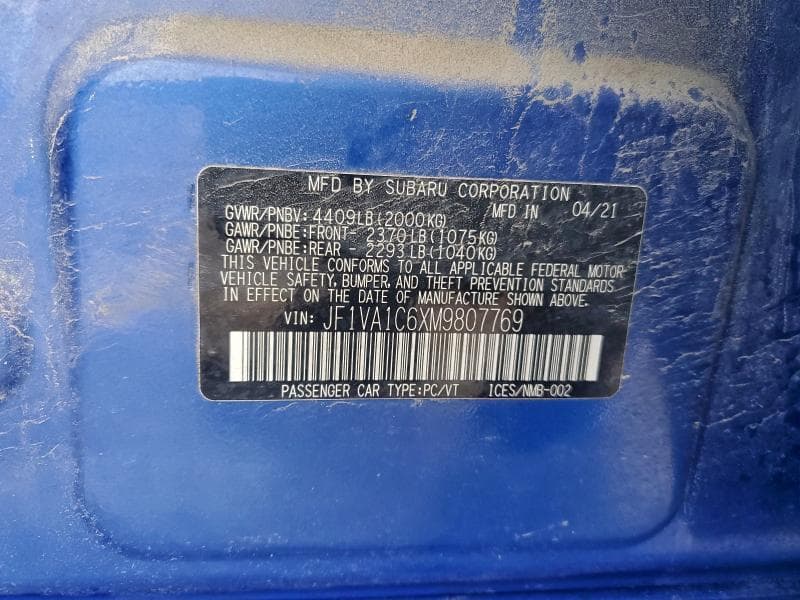2021 SUBARU WRX PREMIUM PREMIUM 12