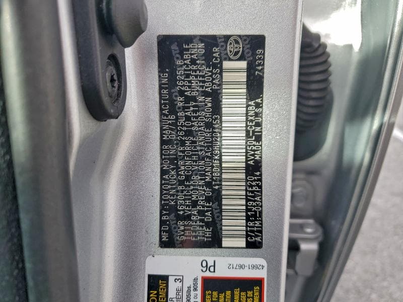 2017 TOYOTA CAMRY HYBRID LE LE 12