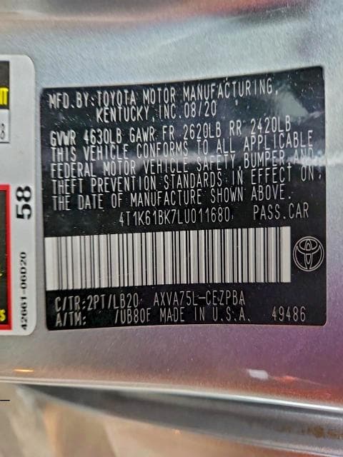 2020 TOYOTA CAMRY XSE 12