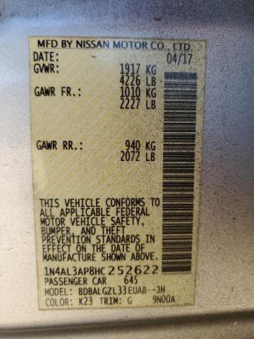 2017 NISSAN ALTIMA 2.5 2.5 13