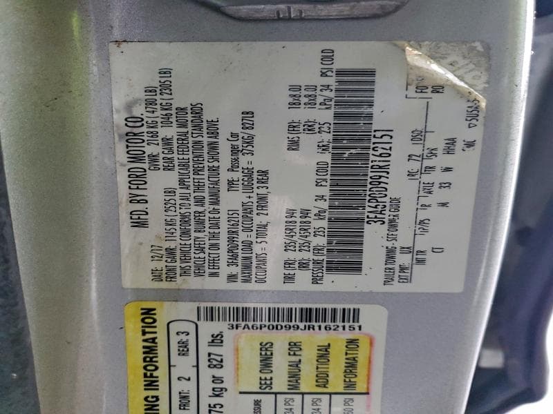 2018 FORD FUSION TITANIUM/PLATINUM TITANIUM/PLATINUM 12