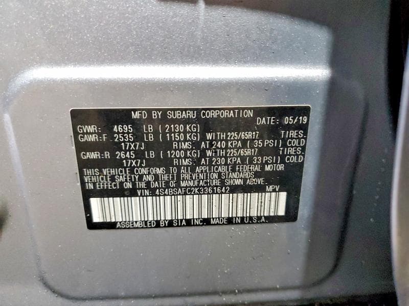 2019 SUBARU OUTBACK 2.5I PREMIUM 13