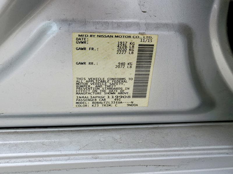 2016 NISSAN ALTIMA 2.5 2.5 12