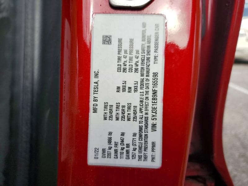 2022 TESLA MODEL 3 12