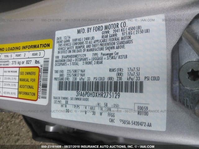 2017 FORD FUSION SE 9
