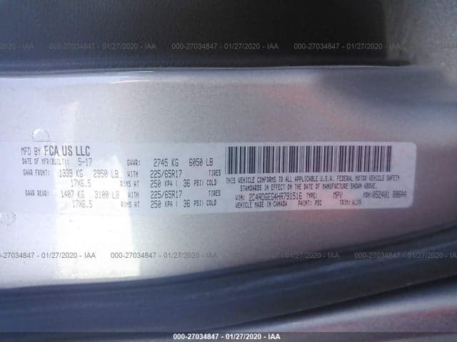 2017 DODGE GRAND CARAVAN GT 9
