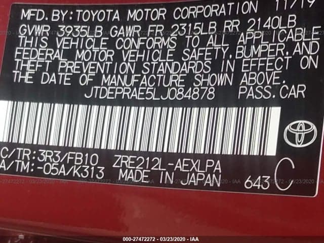 2020 TOYOTA COROLLA LE 9