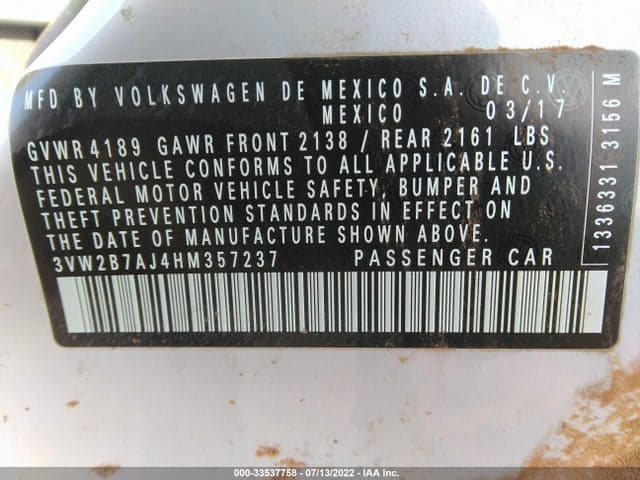 2017 VOLKSWAGEN JETTA 1.4T S 9