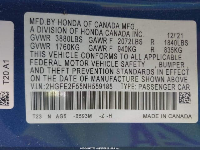 2022 HONDA CIVIC SPORT 9