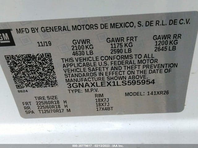 2020 CHEVROLET EQUINOX FWD LT 2.0L TURBO 9