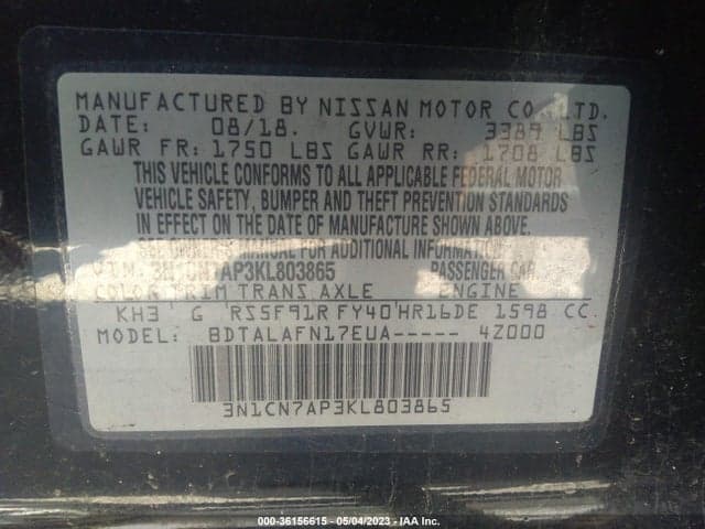 2019 NISSAN VERSA 1.6 S 9