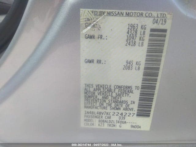 2019 NISSAN ALTIMA 2.5 S 9