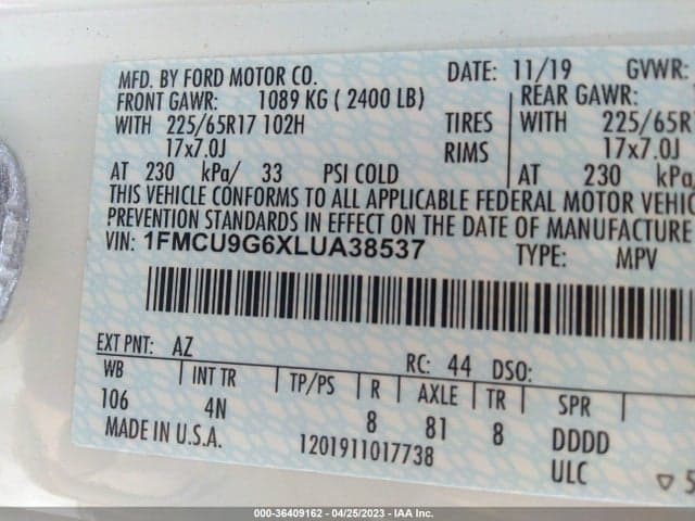 2020 FORD ESCAPE SE 9