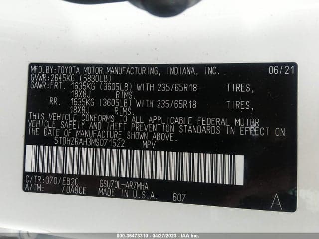 2021 TOYOTA HIGHLANDER XLE 9