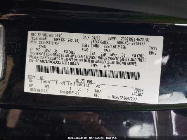 2018 FORD ESCAPE SE 9