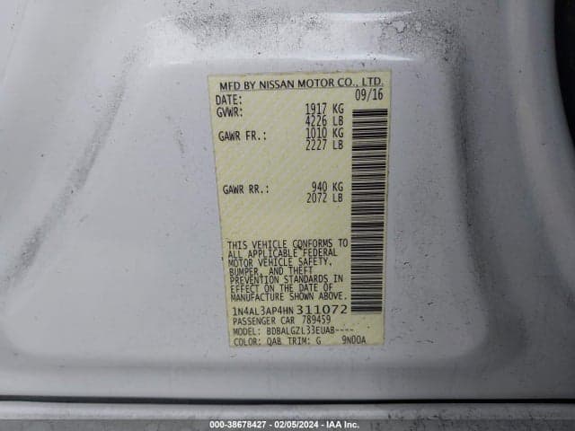 2017 NISSAN ALTIMA 2.5 S 9