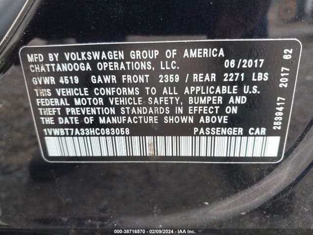 2017 VOLKSWAGEN PASSAT 1.8T SE 9