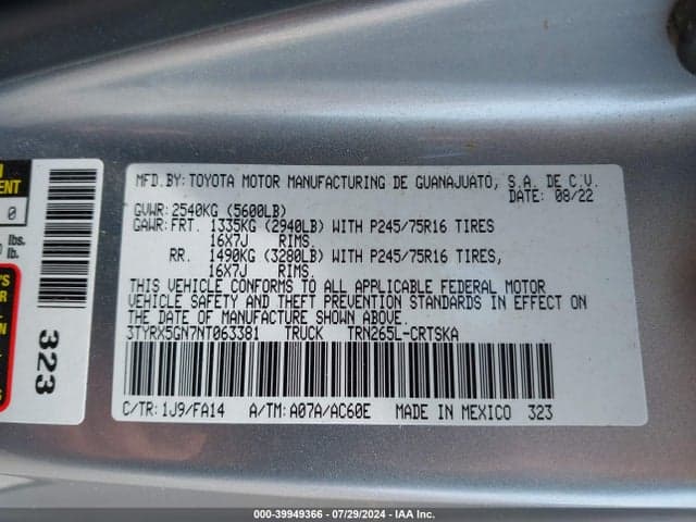 2022 TOYOTA TACOMA SR/SR5 9