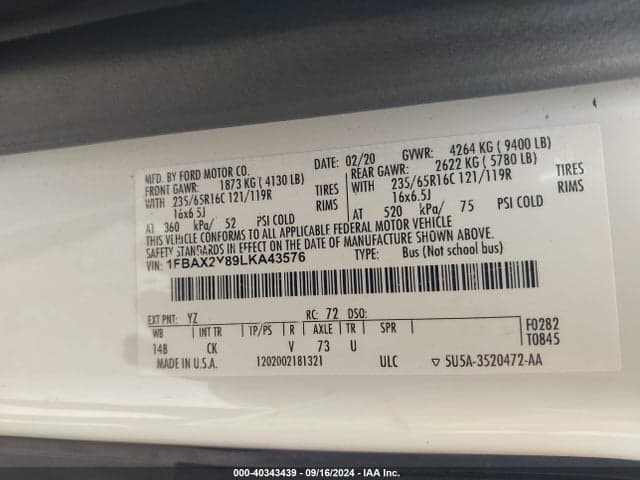 2020 FORD TRANSIT-350 PASSENGER VAN XLT 9