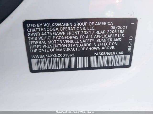 2022 VOLKSWAGEN PASSAT 2.0T SE 9