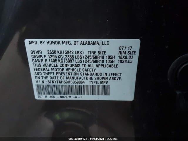 2017 HONDA PILOT EX-L 9