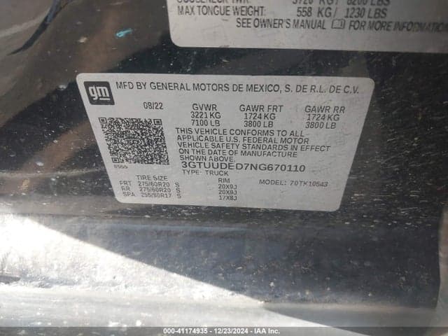 2022 GMC SIERRA 1500 4WD SHORT BOX SLT 9