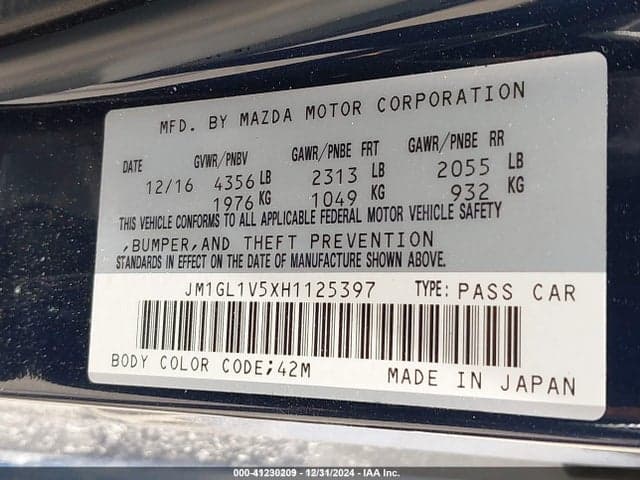 2017 MAZDA MAZDA6 TOURING 9