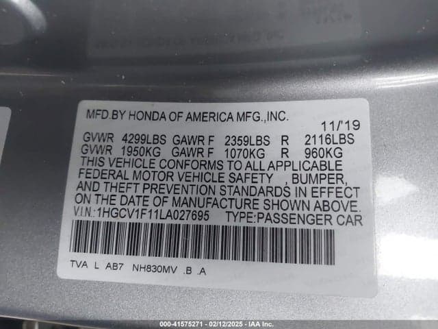 2020 HONDA ACCORD LX 9