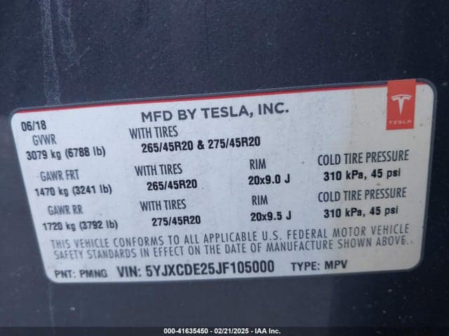 2018 TESLA MODEL X 100D/75D/P100D 9