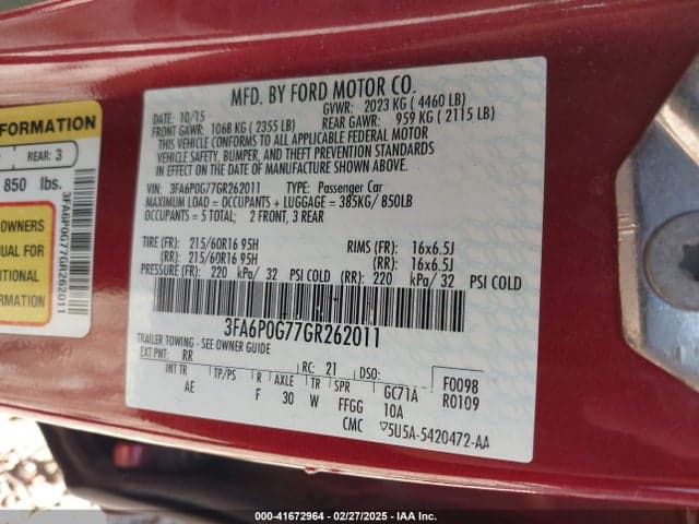 2016 FORD FUSION S 9
