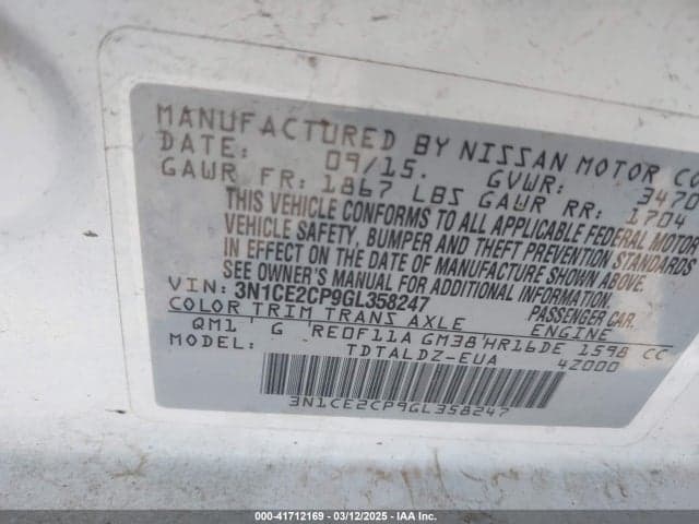 2016 NISSAN VERSA NOTE S (SR)/S PLUS/SL/SR/SV 9