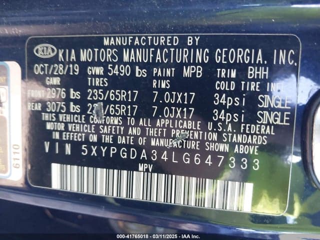 2020 KIA SORENTO 2.4L LX 9